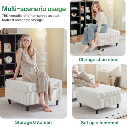 White Storage Ottoman Cube with Lid & Footrest - End of Bed Shoe Stool
