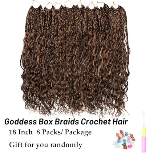 EERYA 8 Pack Boho Goddess Box Braids Crochet Hair 18 Inch P4/30 - Pre-Looped Synthetic Extensions