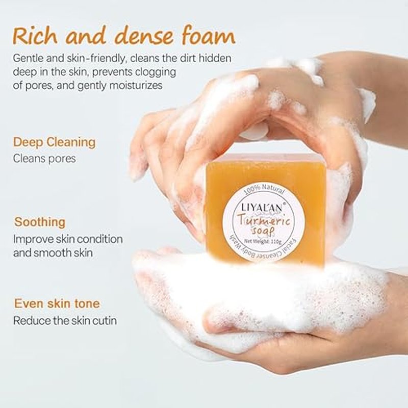 LIYALAN Turmeric Soap Bar for Face & Body Smooth Skin,Deep Cleansing 24K Gold Under Eye Patches for Dark Circles