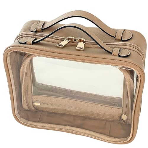 JAZD Beige Clear Makeup Bag - Large Capacity Travel Cosmetic Organizer TSA Approved