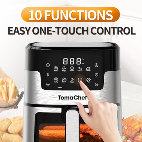TomaChef 5.3QT Air Fryer with View Window & 10 Cooking Presets - Black, Medium
