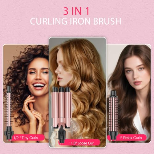 3 in 1 Curling Iron Set with Rose Gold Wand - Includes 0.5-1 Inch Barrel & Crimper
