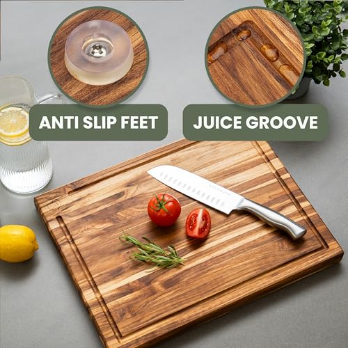 Large Teak Wood Cutting Board - 18 x 14 x 1.2 Inches - Solid Hardwood Chopping Block