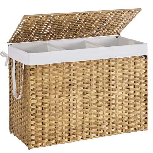 Laundry Hamper with Lid - 52.8 Gal Synthetic Rattan Foldable Storage - Goose Yellow