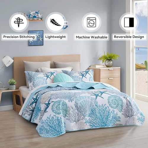 Coastal King Size Quilt Set - Beach Pattern 3-Piece Bedding Set - Coastal1 Variation