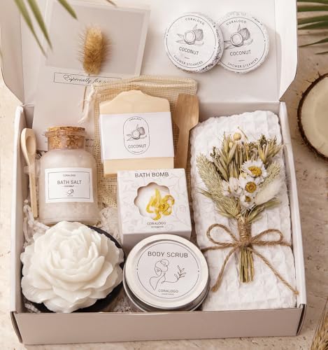 Coralogo Coconut Spa Gift Basket - 12pc Self-Care Relaxation Set for Women