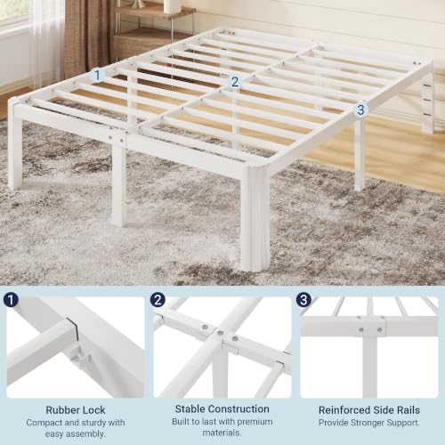 Full Size Metal Bed Frame 14 Inch Tall with Rounded Corners - White, Includes Variation: White / Full