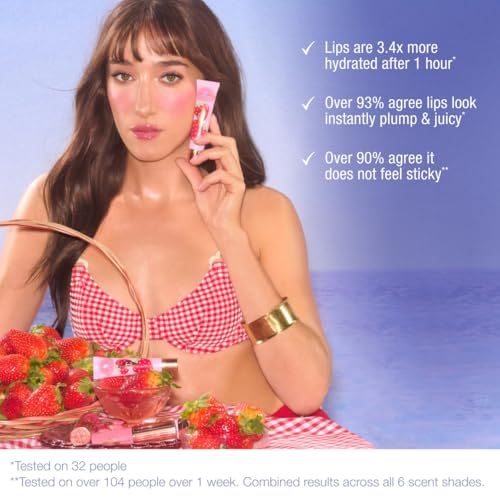 Lip Oil with Hyaluronic Acid & Vitamin E - Juicy Glossy Finish, Sheer Tint - Strawberry Vanilla