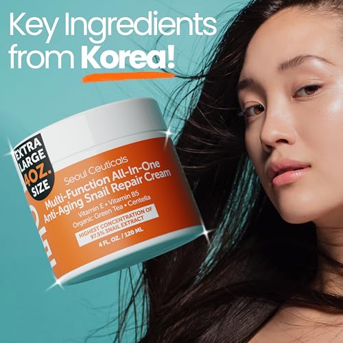 SeoulCeuticals 97.5% Snail Mucin Face Moisturizer Cream 4oz - Cruelty-Free, Organic, Hydrating Skin Care