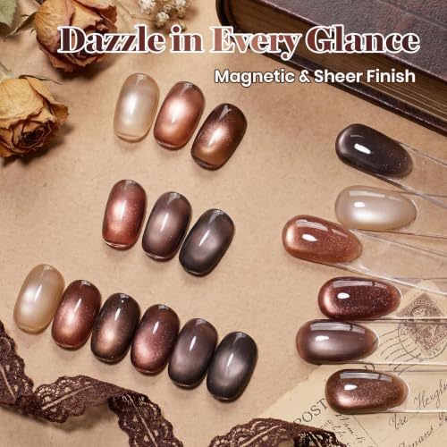 Beetles Brown Cat Eye Gel Nail Polish Set - Gilded Amber Fall Collection, 15ml