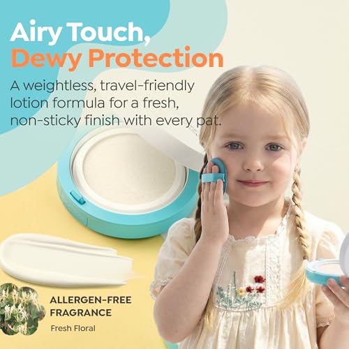 GOONGBE Moisture Sun Cushion SPF50 Kids & Babies Travel Sunblock - Reef-Safe, Vegan, Mineral Sunscreen, UV Indicator, 0.81oz - Sun Cushion SPF50