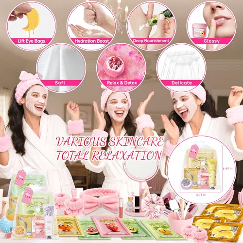 35 Pcs Spa Party Supplies for 5 ? Spa Gifts for Women, Girls & Kids | Spa Set with Eye & Face Masks, Lip Balm, Hand Cream, Bath Bombs, Towels & Gift Bags | Spa Kit for Birthdays, Sleepovers, Spa Days