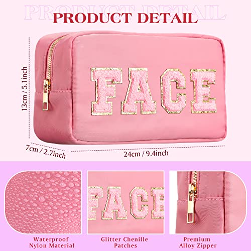Classic 4-Pack Nylon Makeup Bags for Women - Mixed Color Cosmetic Organizer with Chenille Letter Patches