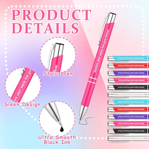 Hosuly 36 Pieces Teacher's Day Teacher Appreciation Gift Set Canvas Makeup Cosmetic Bags with Zipper Silicone Appreciation Keychain 0.5 mm Teacher Ballpoint Pens for Teachers Office Supplies