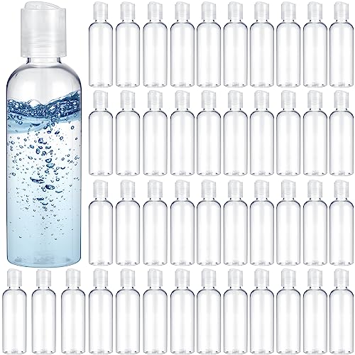 Roshtia 50 Pcs 3.4 oz Plastic Travel Bottles with Disc Caps Empty Clear Travel Size Containers Leak Proof Squeeze Toiletry Bottles for Shampoo Toiletries Lotion Conditioner Accessories