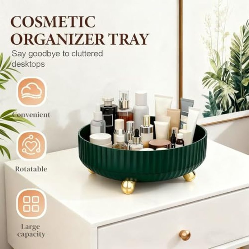 360¡ÆRotating Organizer,Lazy Cosmetic Perfume Storage Organizer,Large-Capacity Round Display Box,Suitable for Bathroom Countertops,Dressers (Peacock Green)