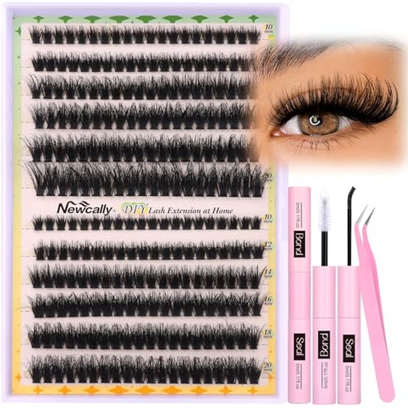 Lash Clusters Kit Thick Eyelash Clusters Individual Wispy Volume Lash Extension Kit 10-20MM Cluster Eyelash Extensions with Lash Glue Bond and Seal Tweezers (70D+80D) by Newcally