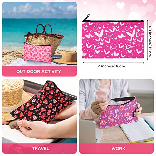 Valentine Makeup Bags Set - 14 Pcs Gift Bags with Zipper, 18x11cm Reusable Pink & Red Cosmetic Pouches
