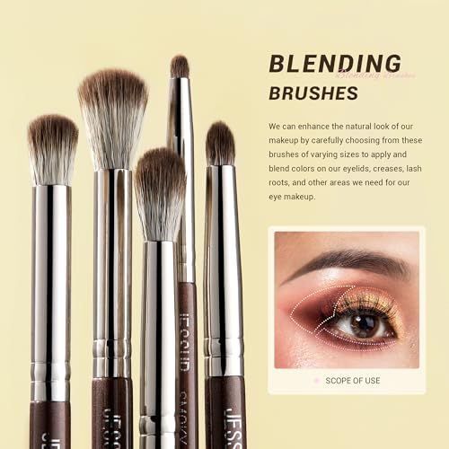 G-Shimmer Brown Jessup Eyeshadow Brush 15pcs Eye Makeup Set with Blending & Detail Brushes