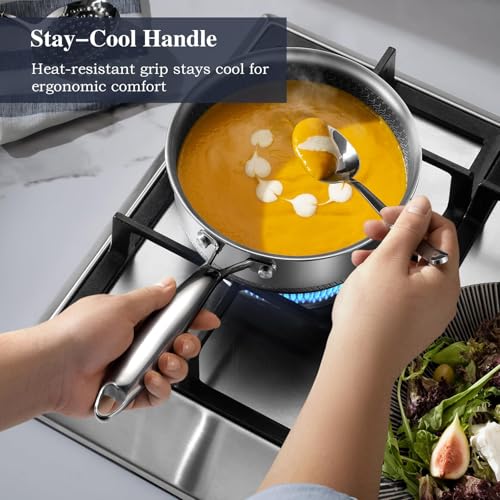Hybrid Nonstick Pot Set with 1.5 Qt & 2 Qt Saucepan, 5 Qt Stock Pot with Lid - Silver