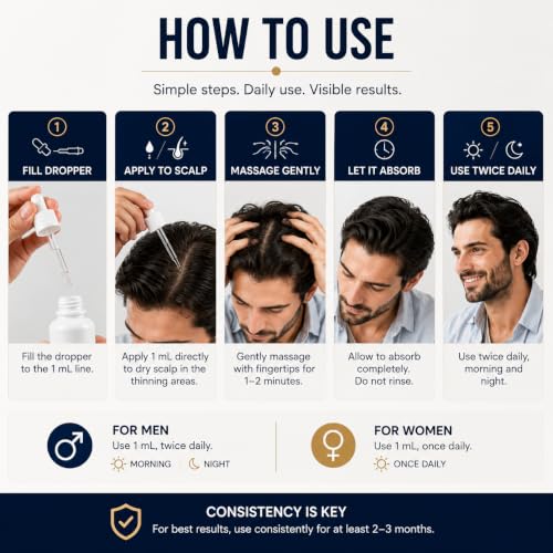 Minoxidil Hair & Beard Growth Serum - 3 Pack Dropper 3pcs - Unisex, 5%, 6 Fl Oz