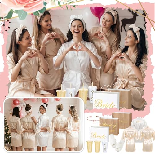 Bridesmaid Robe Set 56/42 Pcs Satin Sleepwear for Brides & Bridesmaids White Champagne