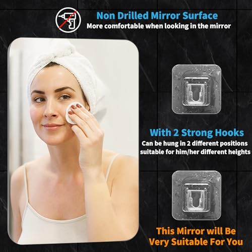 Shower Mirror Fogless Shaving Large(10.3x7.9in) - Includes 2 Razor Holders & 2 Mirror Holders, Unbreakable & Easy Install & NO-Drilling, Fog Free (No Fog) Shower Mirror for Shaving