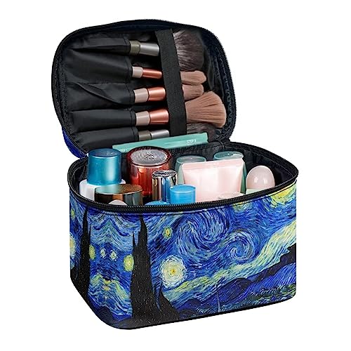 Travel Toiletry Bag Van Gogh Starry Night Makeup Brush Bag Case Multifunctional Cosmetic Organizer Durable Makeup Pouch with Handle and Divider