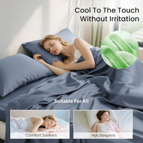 King Size Bamboo Rayon Sheet Set - Bluish Grey, Deep Pocket, Cooling & Soft
