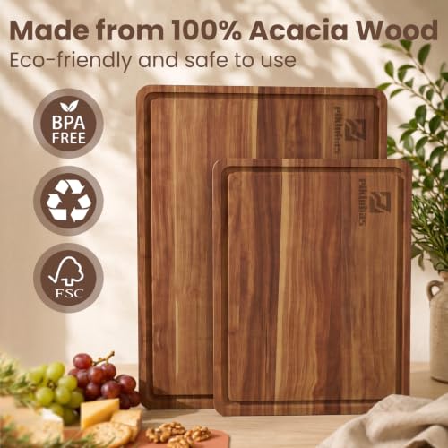 Large Acacia Wood Cutting Board Set with Storage Stand - Brown