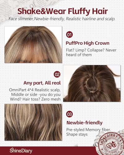 Caramel Hazelnut Brown Wavy Wig with Bangs - 22 Inch Voluminous High Crown Hairpiece for Women