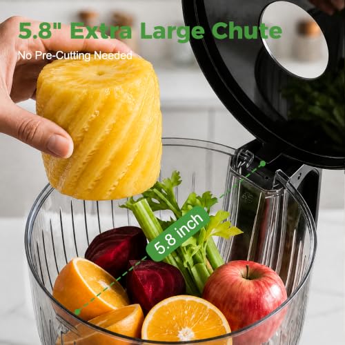 OSTBA 300W Cold Press Slow Masticating Juicer with 5.8-Inch Wide Feed Chute - Black