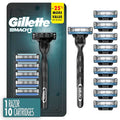 Gillette Mach3 Men's Razor with 10 Refills, 3-Blade System, Lubrication Strip - Variation of 1 Razor, 10 Refills