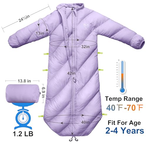 Lavender Purple Walkable Toddler Sleeping Bag for Kids 2T-4T - Puffy Camping Sack