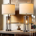 PARTPHONER 28'' Set of 2 Farmhouse Industrial Nightstand Lamps with USB Ports - Bronze