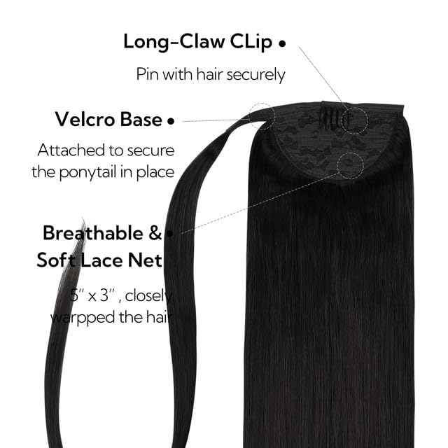Hotbanana Human Hair Ponytail Extension 14 Inch Jet Black 75g - Soft & Silky, Variation of 14 Inch-75g / Ponytail-1 Jet Black