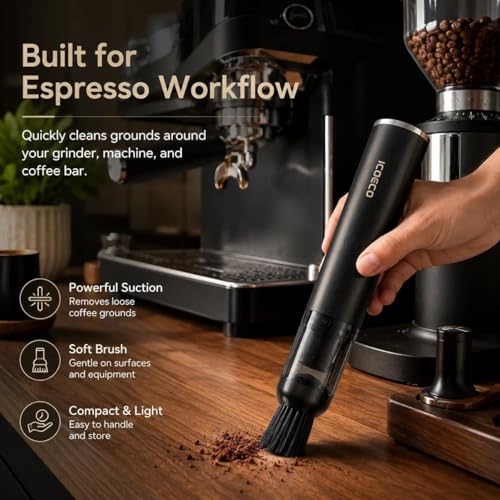 ICOECO Black Coffee Grinder & Espresso Machine Vacuum Cleaner - Portable & Cordless