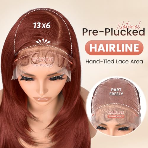 Suntefic 24 Inch Synthetic Lace Front Wig 13x6 HD Glueless Pre-Plucked Hairline for Black Women, Yaki Straight Layered Style