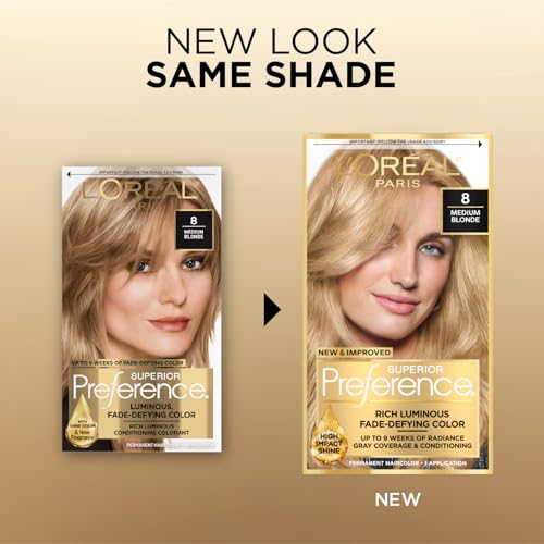 L'Oreal Paris Superior Preference Fade-Defying + Shine Permanent Hair Color, 8 Medium Blonde, Pack of 1, Hair Dye