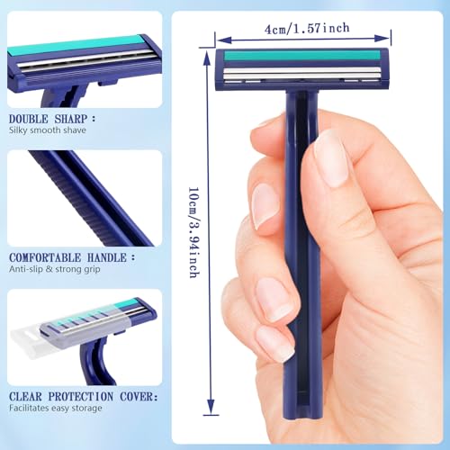 120 Pack Disposable Razors Twin Blade Shavers for Men & Women Travel Hotel & Charity Use - Blue