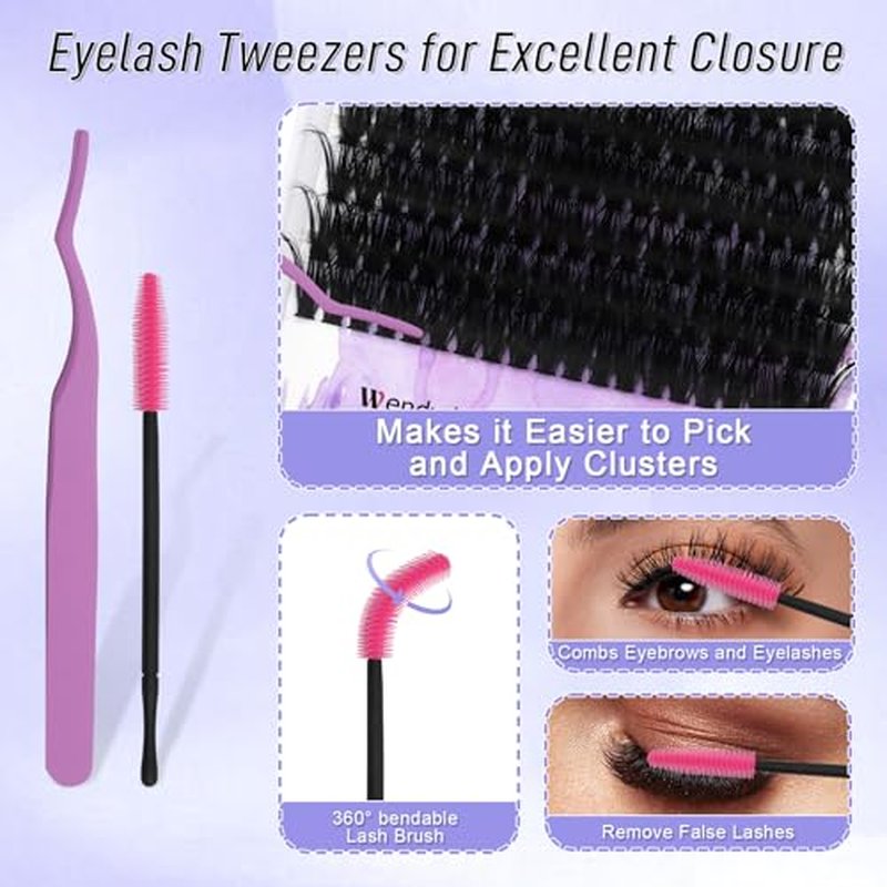 DIY lash Cluster Kit 60D+80D with 240 PCS C/D Curl 12-16mm Mixed,Individual Lashes Clusters Lash Band and Seal