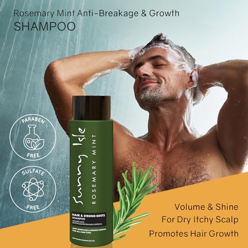 Sunny Isle Rosemary Mint Hair & Strong Roots Shampoo - Anti-Breakage, Growth, Biotin, Castor Oil - 12oz