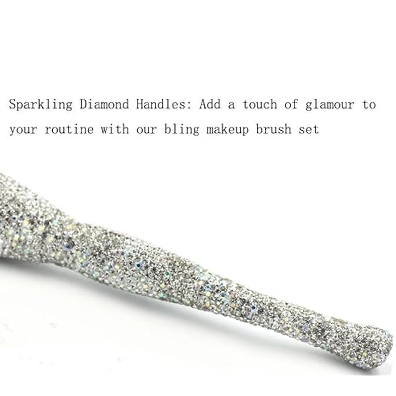 Bling Rhinestone Large Mineral Powder Brush - Soft and Luxurious Makeup Foundation Brush for Large Coverage - Ideal for Blending, Buffing, and Setting (Silver)
