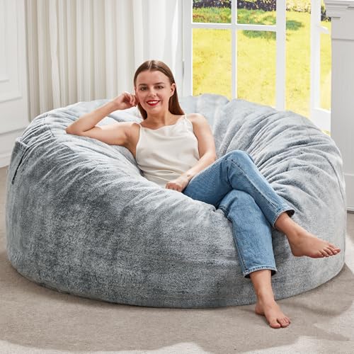 Hobestluk 4FT Grey Giant Bean Bag Chair for Adults with Filler & Removable Cover