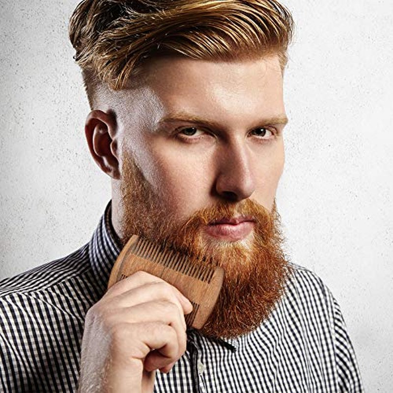 3 Pieces Beard Comb for Men Natural Sandalwood Wooden Mustaches Combs Dual Action Teeth Beard Comb with 3 Pieces Pocket Faux Leather Case for Beards Mustaches(Black, Yellow, Brown)