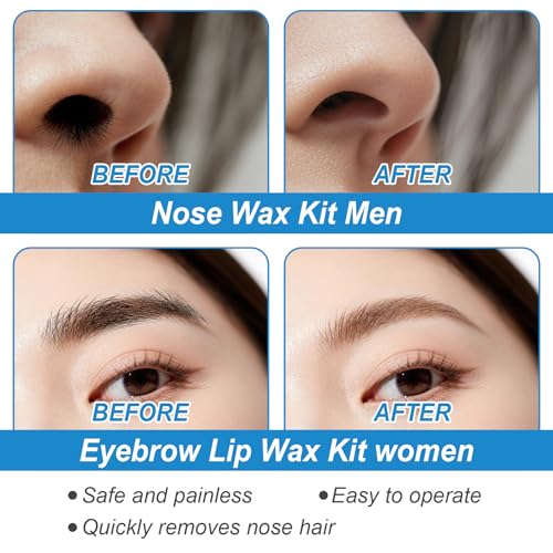 Nose Wax Kit Men, Mini Wax Warmer for Nose Eyebrow Ear Hair Removal, waxing kit with USB Fast Heat£¬including 100g Beads & 30 Sticks£¬Portable wax machine, suitable for home travel use - black
