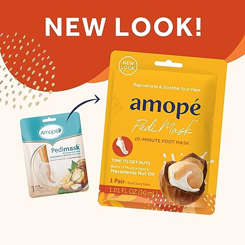 Amop? Pedi Mask 20-Minute Foot Mask, Intensely Moisturizing Socks, Self-Care, Time to Get Nuts with Macadamia Nut Oil, Urea & Vitamin Complex for Long Lasting Hydration, 3 pair (Packaging May Vary)