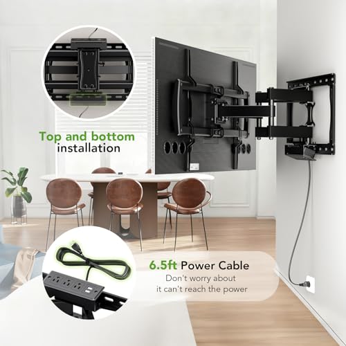 32-85 Inch Full Motion TV Wall Mount with Power Outlet - Dual Articulating Arms, Tilt, Swivel, Extension, Leveling, Fits 8-16 Inch Studs, Max VESA 600x400mm, Holds 132lbs