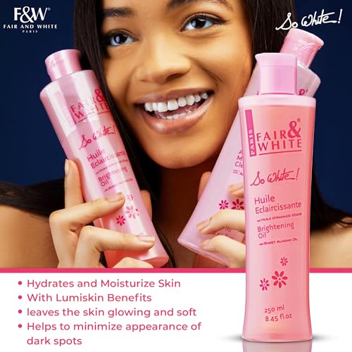 FAIR & WHITE So White Body Oil, 250ml / 8.45fl.oz - with Vitamin E, Almond Oil and 'Lumiskin', Hydrating Formula for Wrinkles, Dryness and Dark Spots