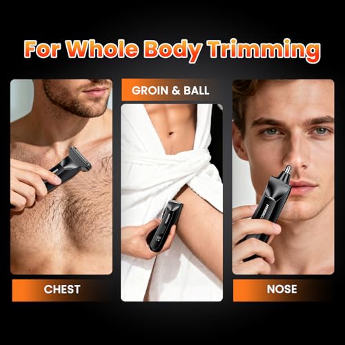 Manscape 3-In1 Body & Pubic Hair Trimmer for Men, IPX7 Waterproof Ball & Groin Shaver with LED Light, Electric Razor with Travel Pouch & USB Rechargeable, Christmas Gifts for Men
